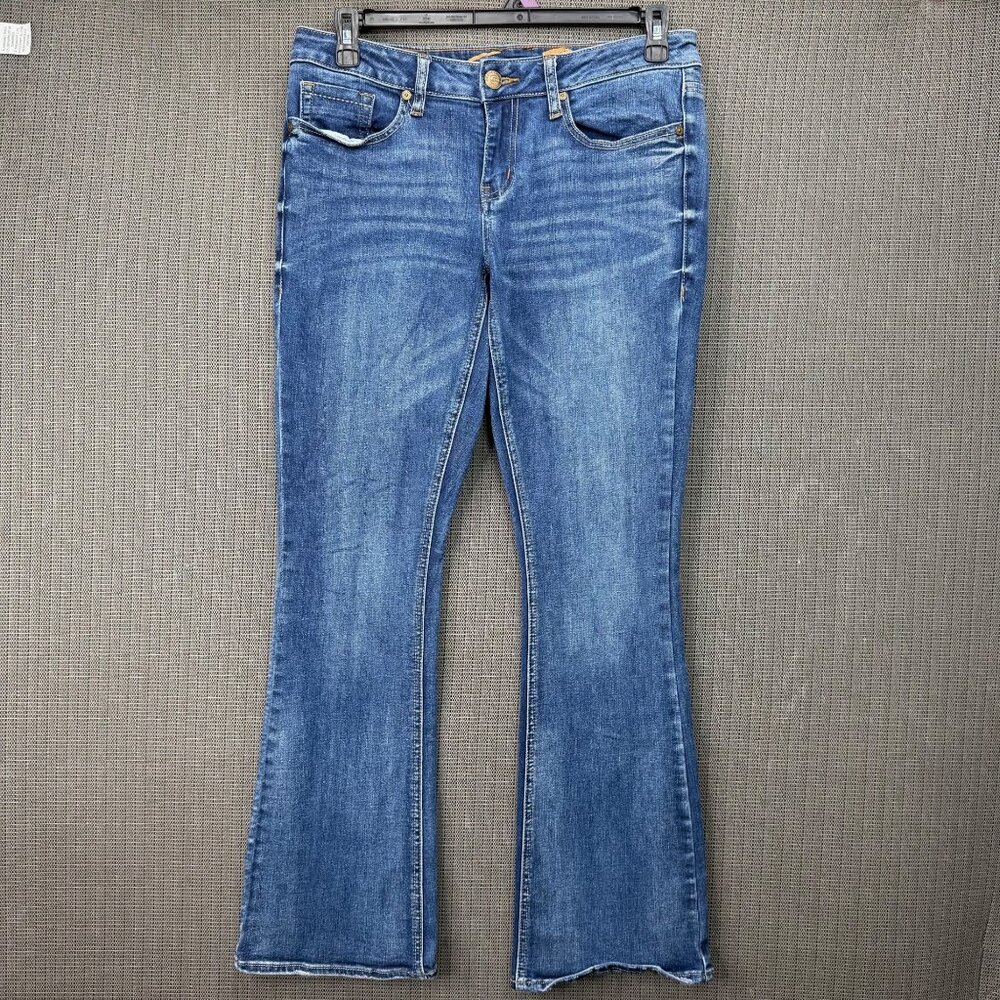 Seven7 Womens Size 10 Blue Bootcut Low Rise Denim Jeans embellished back pockets